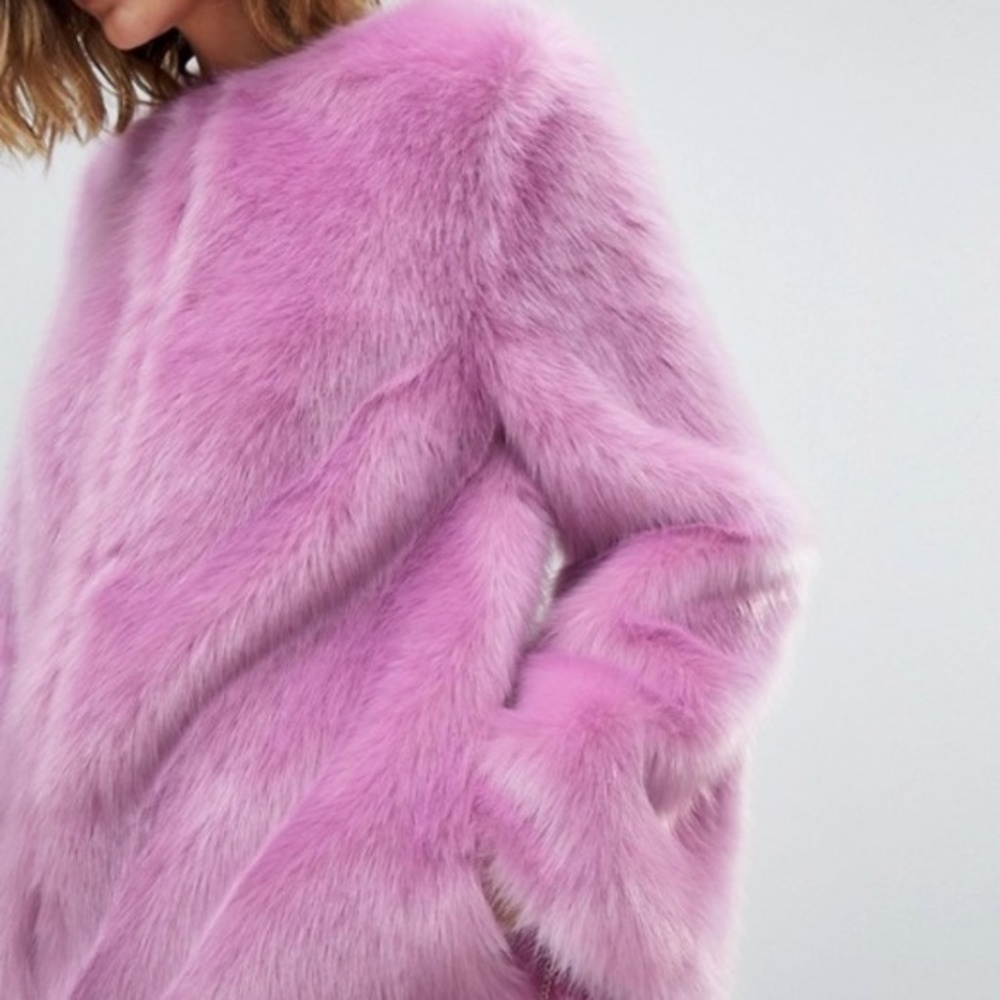 NWT ASOS DESIGN Flared Sleeve Faux Fur Midi Coat - Picture 4 of 4